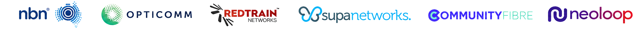 Carrier logos: nbn, OptiComm, RedTrain, supanetworks, Community Fibre, Neoloop